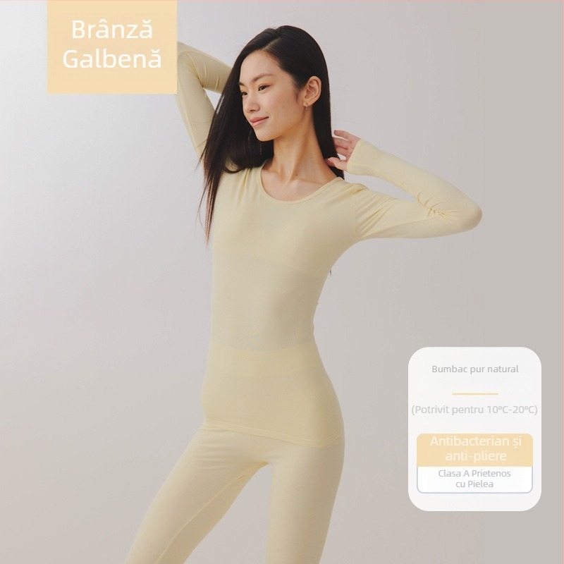 Set termic unisex din bumbac combed – 95–100% bumbac, antibacterian, antistat, cald, mâneci lungi, guler rotund, grosime moderata 181–200 g/m²