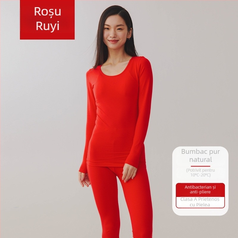 Set termic unisex din bumbac combed – 95–100% bumbac, antibacterian, antistat, cald, mâneci lungi, guler rotund, grosime moderata 181–200 g/m²