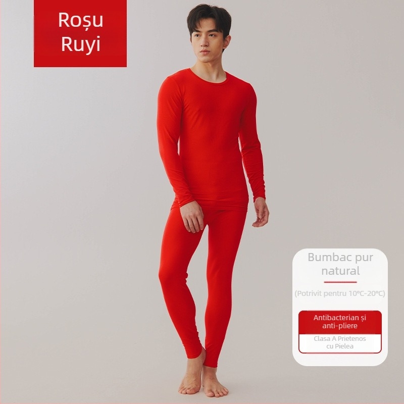 Set termic unisex din bumbac combed – 95–100% bumbac, antibacterian, antistat, cald, mâneci lungi, guler rotund, grosime moderata 181–200 g/m²