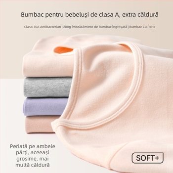 Set termic femei din bumbac – top cu guler rotund și pantaloni, 95% bumbac, 280 g/m2, respirabil, antibacterian, păstrează căldura