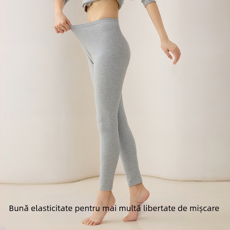 Set termic femei din bumbac – top cu guler rotund și pantaloni, 95% bumbac, 280 g/m2, respirabil, antibacterian, păstrează căldura