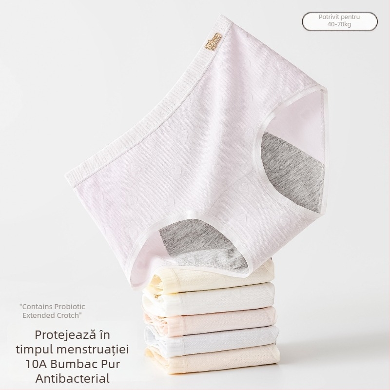 Chiloți menstrual pentru femei, talie înaltă, material principal din 94% bumbac, căptușeală în zona cracului 100% bumbac, protecție împotriva scurgerilor, culoare solidă
