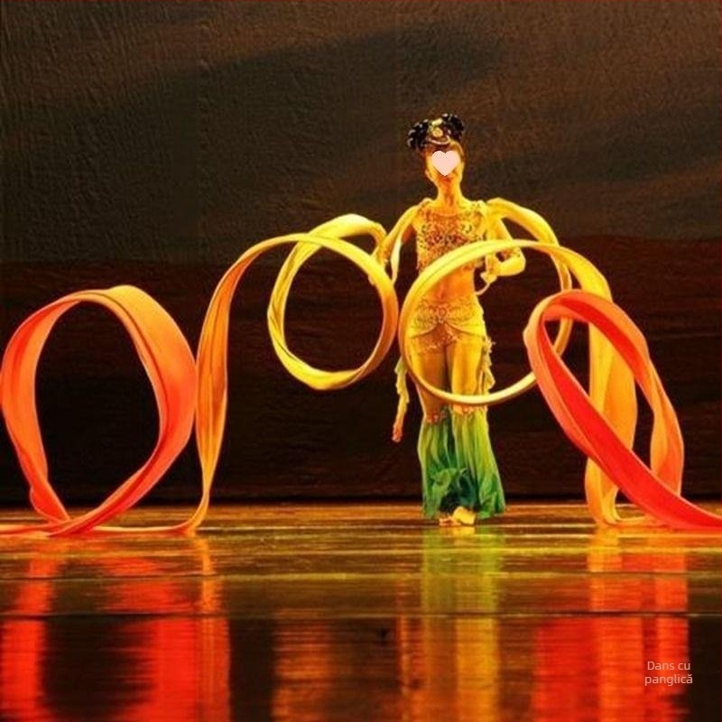Panglică lungă de dans fluidă pentru dans aerian, cu bețișor – versiune extinsă, inspirată de Dunhuang, pentru podium