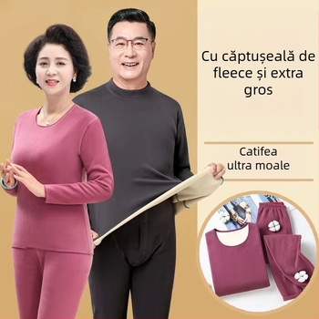 Set termic cu căptușeală de catifea, unisex, dublu strat, foarte gros, top cu guler semiînalt și pantaloni