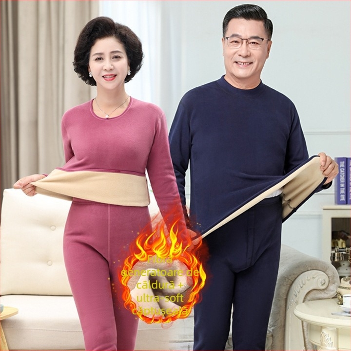 Set termic cu căptușeală de catifea, unisex, dublu strat, foarte gros, top cu guler semiînalt și pantaloni