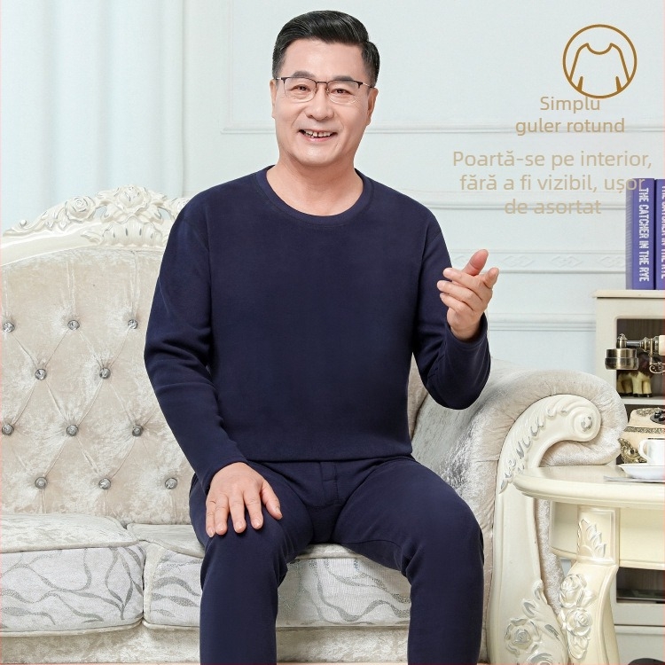 Set termic cu căptușeală de catifea, unisex, dublu strat, foarte gros, top cu guler semiînalt și pantaloni