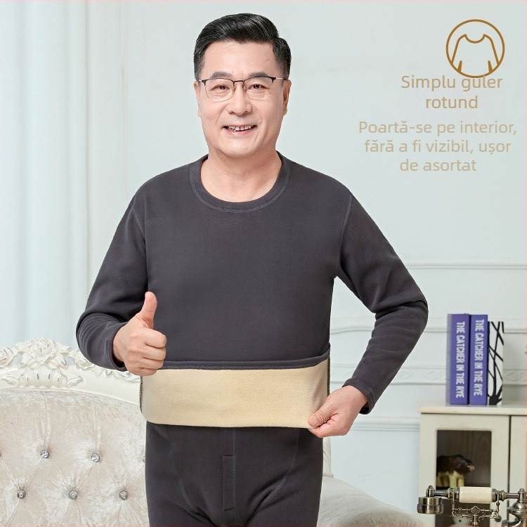 Set termic cu căptușeală de catifea, unisex, dublu strat, foarte gros, top cu guler semiînalt și pantaloni