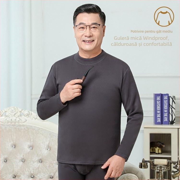 Set termic cu căptușeală de catifea, unisex, dublu strat, foarte gros, top cu guler semiînalt și pantaloni