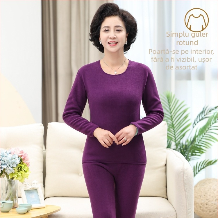 Set termic cu căptușeală de catifea, unisex, dublu strat, foarte gros, top cu guler semiînalt și pantaloni