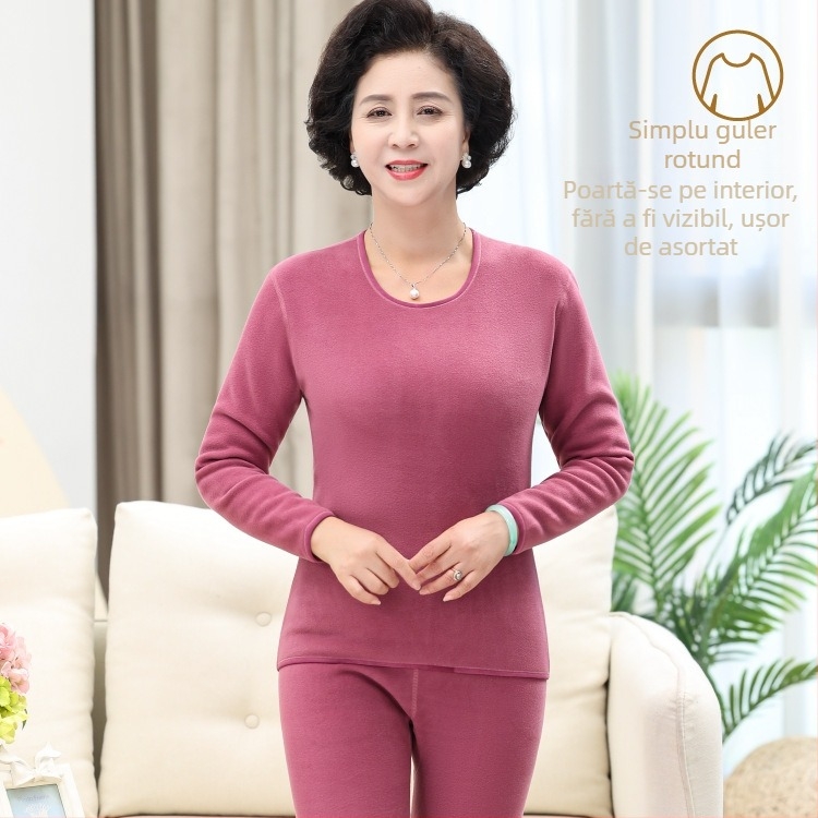 Set termic cu căptușeală de catifea, unisex, dublu strat, foarte gros, top cu guler semiînalt și pantaloni