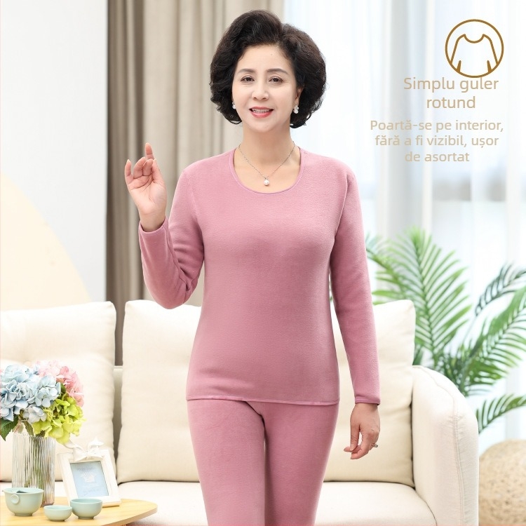 Set termic cu căptușeală de catifea, unisex, dublu strat, foarte gros, top cu guler semiînalt și pantaloni