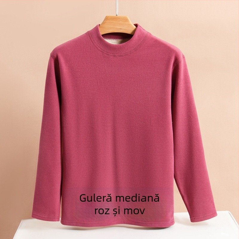 Set termic cu căptușeală de catifea, unisex, dublu strat, foarte gros, top cu guler semiînalt și pantaloni