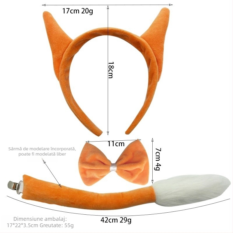 Urechi de vulpe și coadă – accesorii pentru costumul de copil, Halloween, primăvara 2025