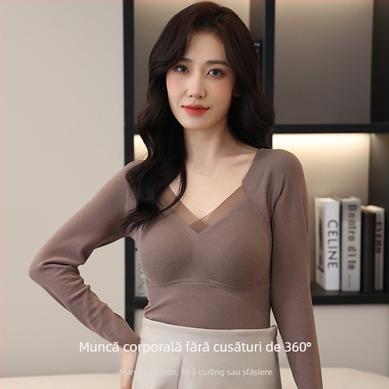 Camisolă fără cusături, dintr-o bucată, cu pernă pentru bust, decolteu în V, țesătură groasă (251–300 g/m2)