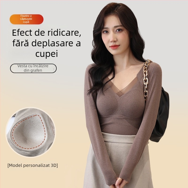 Camisolă fără cusături, dintr-o bucată, cu pernă pentru bust, decolteu în V, țesătură groasă (251–300 g/m2)