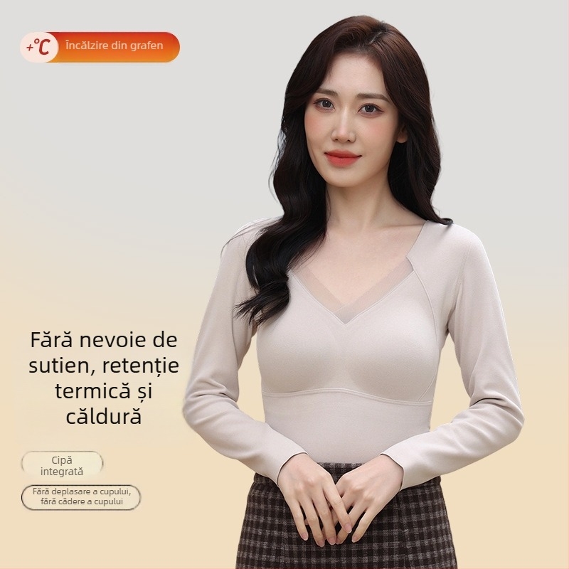 Camisolă fără cusături, dintr-o bucată, cu pernă pentru bust, decolteu în V, țesătură groasă (251–300 g/m2)