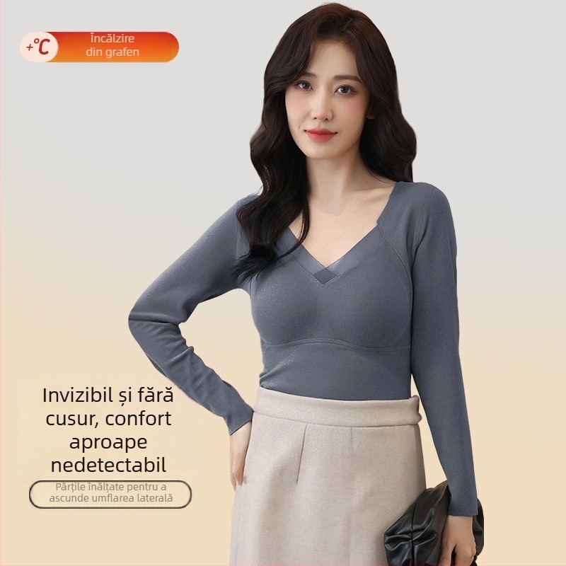 Camisolă fără cusături, dintr-o bucată, cu pernă pentru bust, decolteu în V, țesătură groasă (251–300 g/m2)