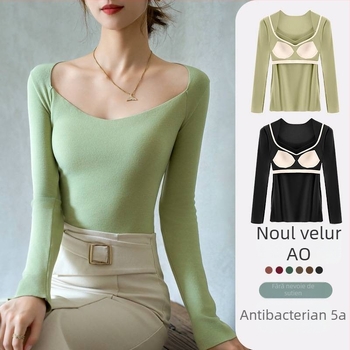 Set de lenjerie termică pentru femei cu decolteu în V și pernă încorporată pentru piept; material viscose; căptușeală velur; grosime 251–300 g/m²