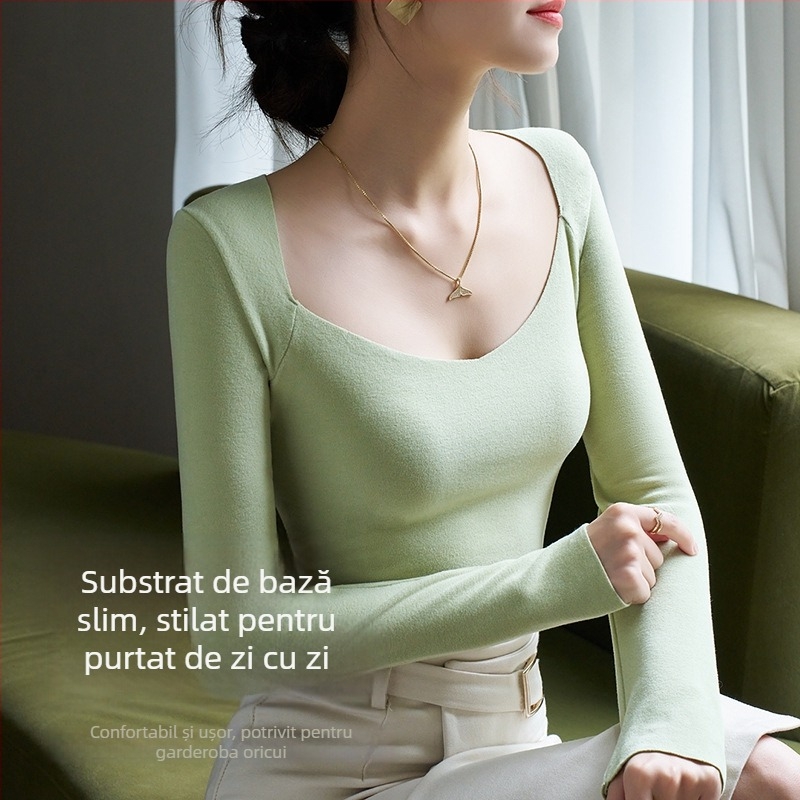 Set de lenjerie termică pentru femei cu decolteu în V și pernă încorporată pentru piept; material viscose; căptușeală velur; grosime 251–300 g/m²