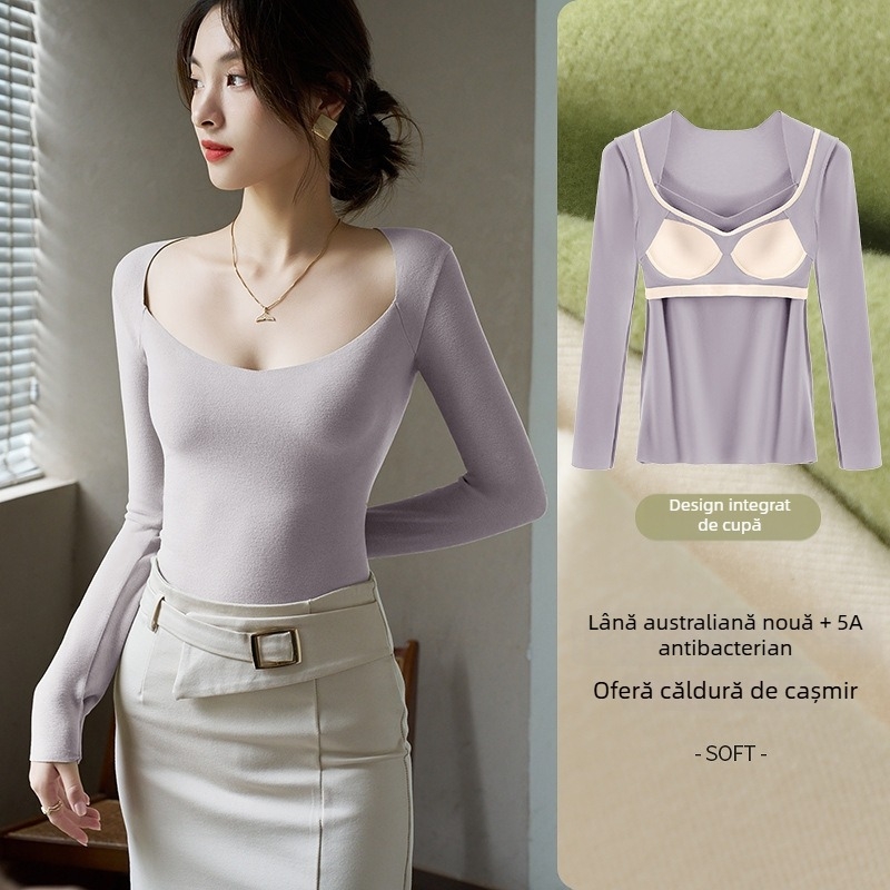 Set de lenjerie termică pentru femei cu decolteu în V și pernă încorporată pentru piept; material viscose; căptușeală velur; grosime 251–300 g/m²