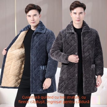 Jachetă de pijama cu căptușeală din fleece, țesătură din bumbac stretch cu fibre de viscose, grosime extra (501–600 g/m²), guler pătrat, mâneci lungi, oversized