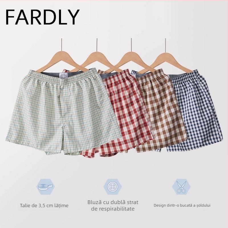 Pantaloni de pijama pentru bărbați, în carouri, 100% poliester, respirabili, țesătură țesută, talie medie