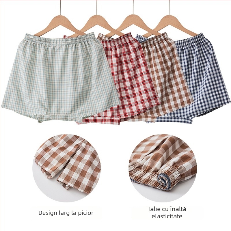 Pantaloni de pijama pentru bărbați, în carouri, 100% poliester, respirabili, țesătură țesută, talie medie