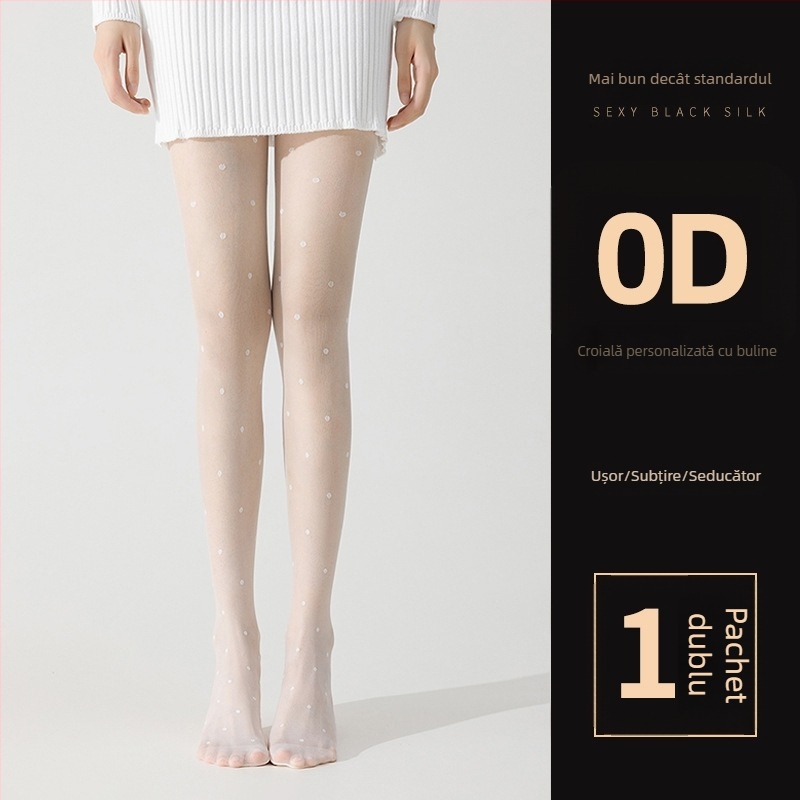 Șosete pentru femei cu model cu buline și fundă, ultra-subțiri, denier 0D, poliester 50-70%, anti-snag și absorbția transpirației