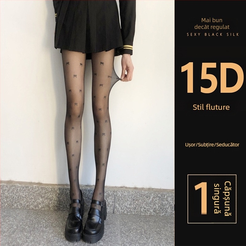 Șosete pentru femei cu model cu buline și fundă, ultra-subțiri, denier 0D, poliester 50-70%, anti-snag și absorbția transpirației