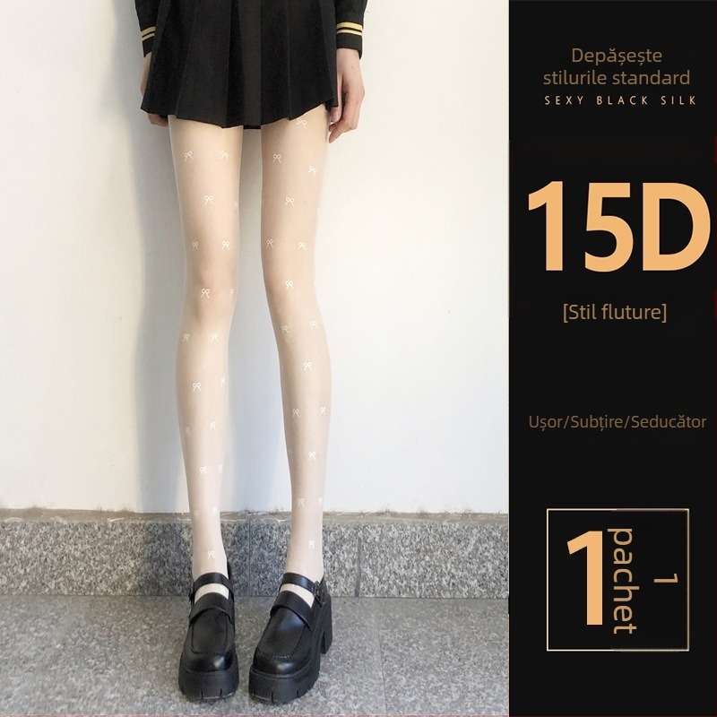 Șosete pentru femei cu model cu buline și fundă, ultra-subțiri, denier 0D, poliester 50-70%, anti-snag și absorbția transpirației