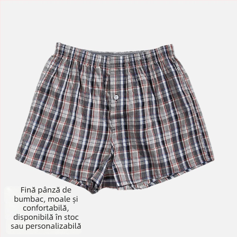 Șorturi bărbați din bumbac, dungi și carouri, talie medie, lungime trei sferturi, uscare rapidă și respirabile