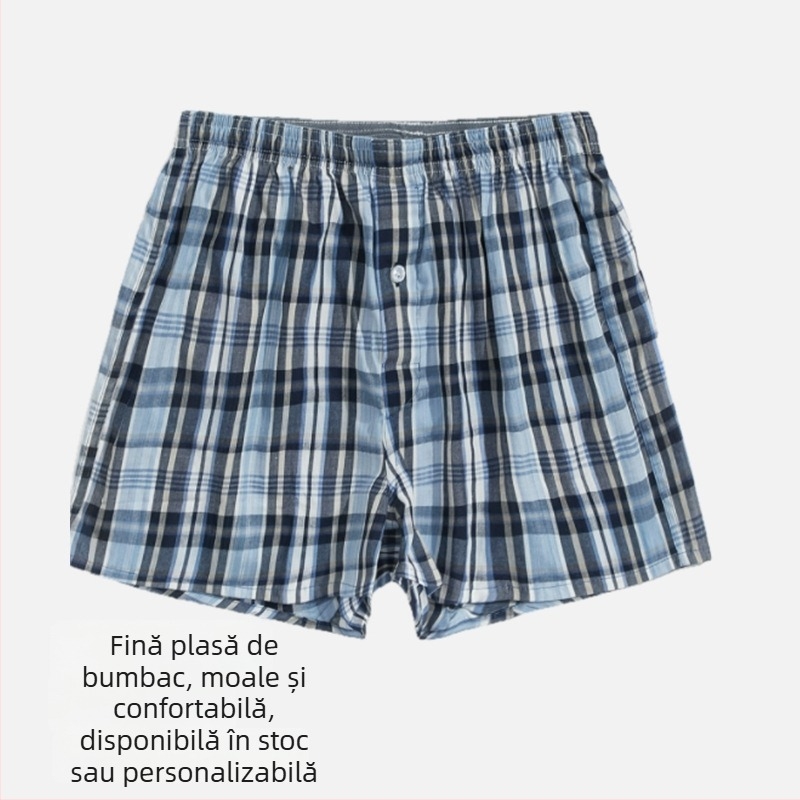 Șorturi bărbați din bumbac, dungi și carouri, talie medie, lungime trei sferturi, uscare rapidă și respirabile