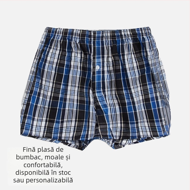 Șorturi bărbați din bumbac, dungi și carouri, talie medie, lungime trei sferturi, uscare rapidă și respirabile