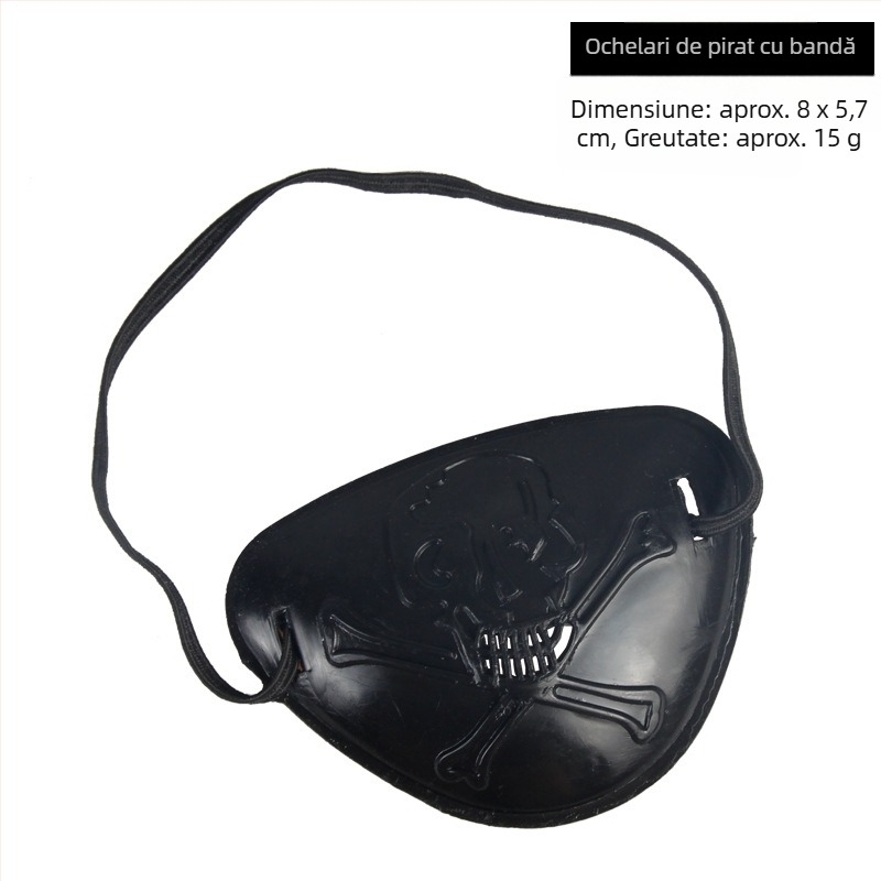 Set Halloween pirat: Mască de ochi, Pistol și Pălărie de pirat — Poliester, Cusătură, Recuzite pentru machiaj de costum