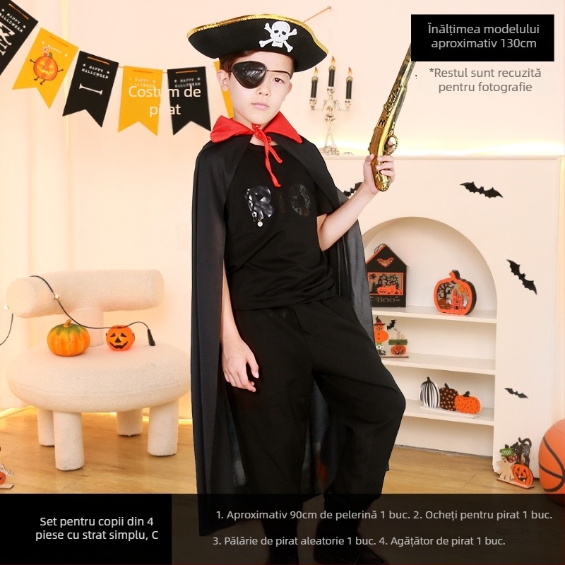 Set Halloween pirat: Mască de ochi, Pistol și Pălărie de pirat — Poliester, Cusătură, Recuzite pentru machiaj de costum