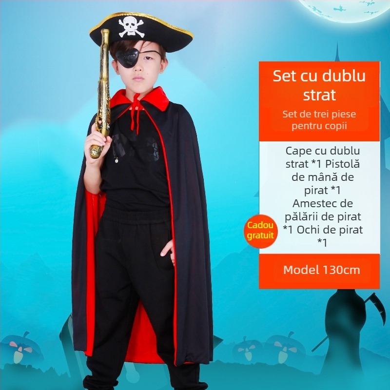 Set Halloween pirat: Mască de ochi, Pistol și Pălărie de pirat — Poliester, Cusătură, Recuzite pentru machiaj de costum