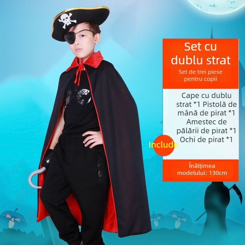 Set Halloween pirat: Mască de ochi, Pistol și Pălărie de pirat — Poliester, Cusătură, Recuzite pentru machiaj de costum