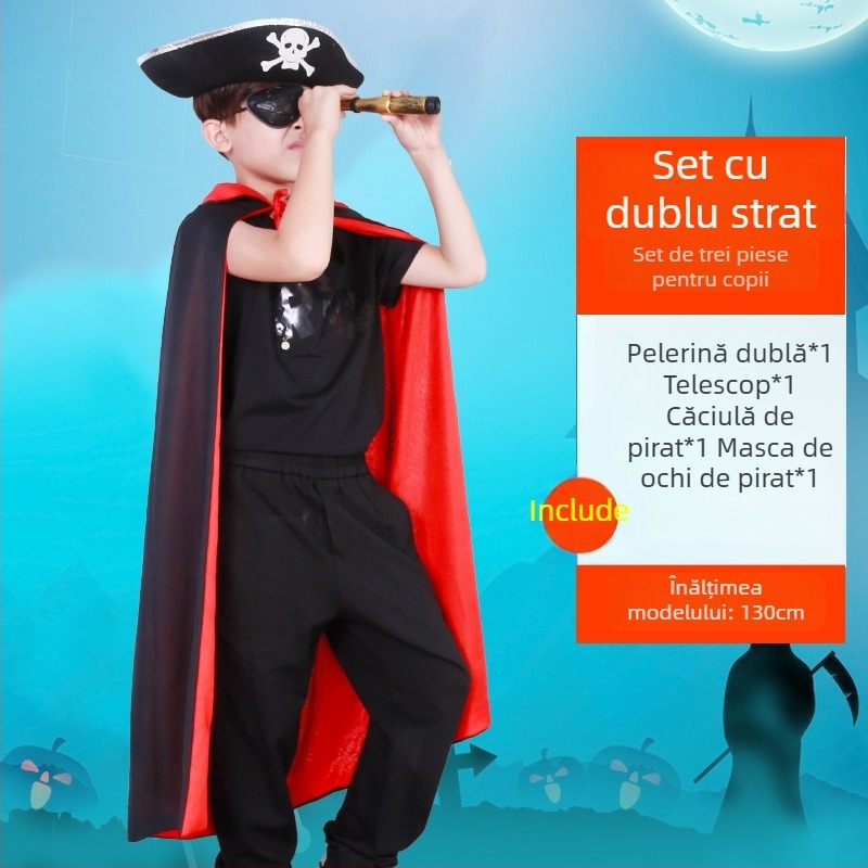 Set Halloween pirat: Mască de ochi, Pistol și Pălărie de pirat — Poliester, Cusătură, Recuzite pentru machiaj de costum