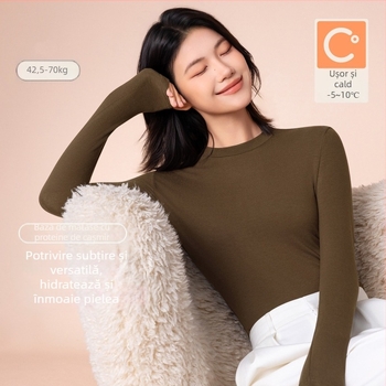 Top termic de bază pentru femei, cu guler mediu/înalt, țesătură din amestec de viscose, mâneci lungi, grosime moderată 181–200 g/m2