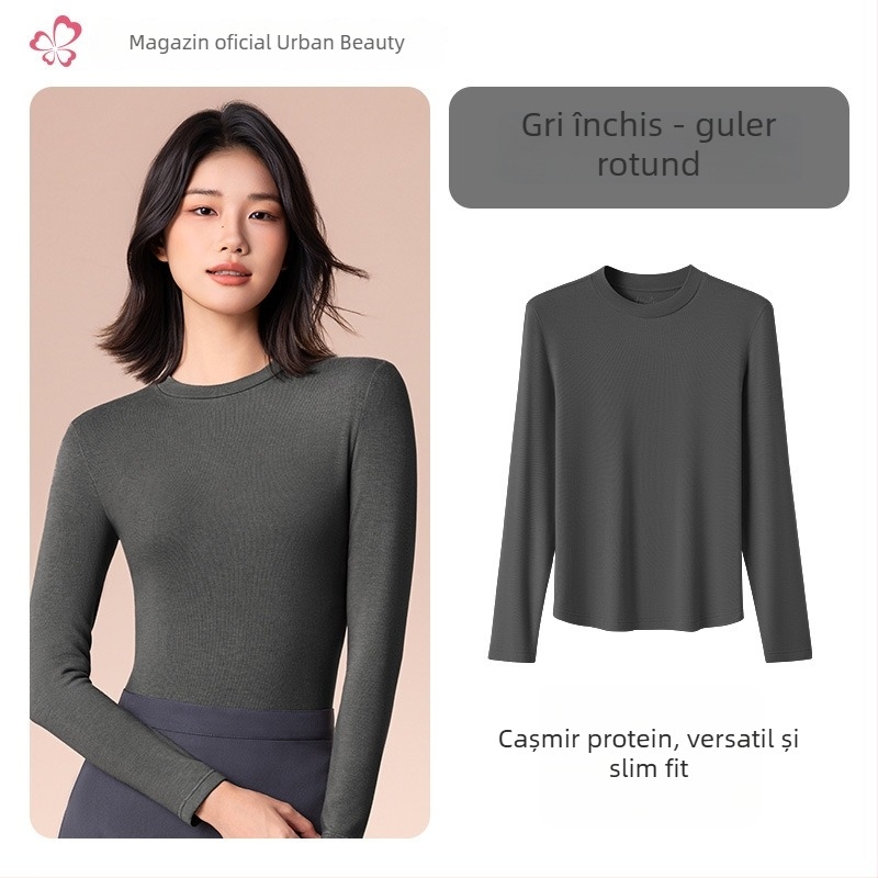 Top termic de bază pentru femei, cu guler mediu/înalt, țesătură din amestec de viscose, mâneci lungi, grosime moderată 181–200 g/m2