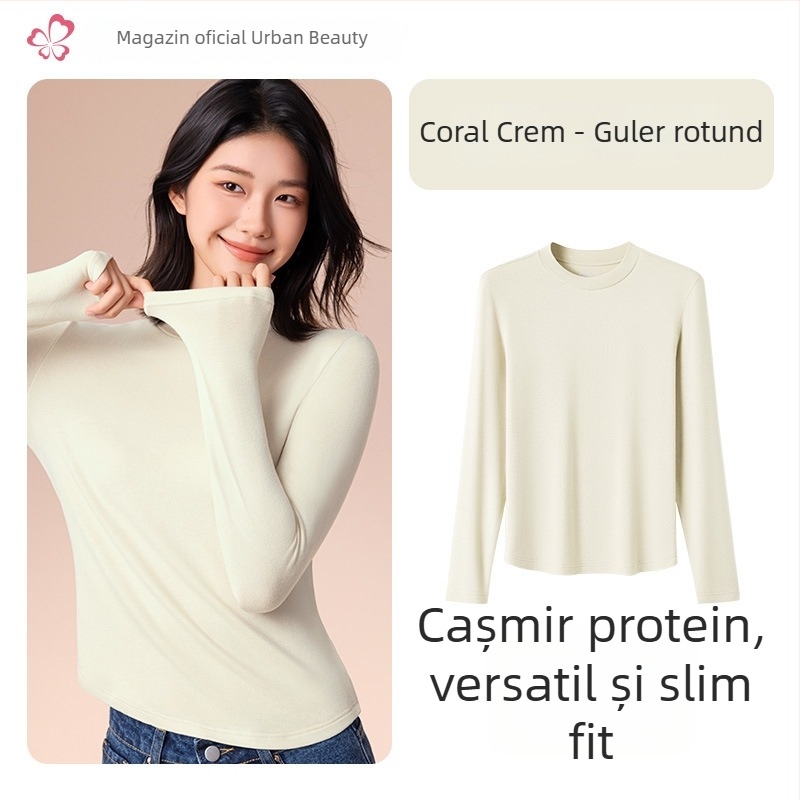 Top termic de bază pentru femei, cu guler mediu/înalt, țesătură din amestec de viscose, mâneci lungi, grosime moderată 181–200 g/m2