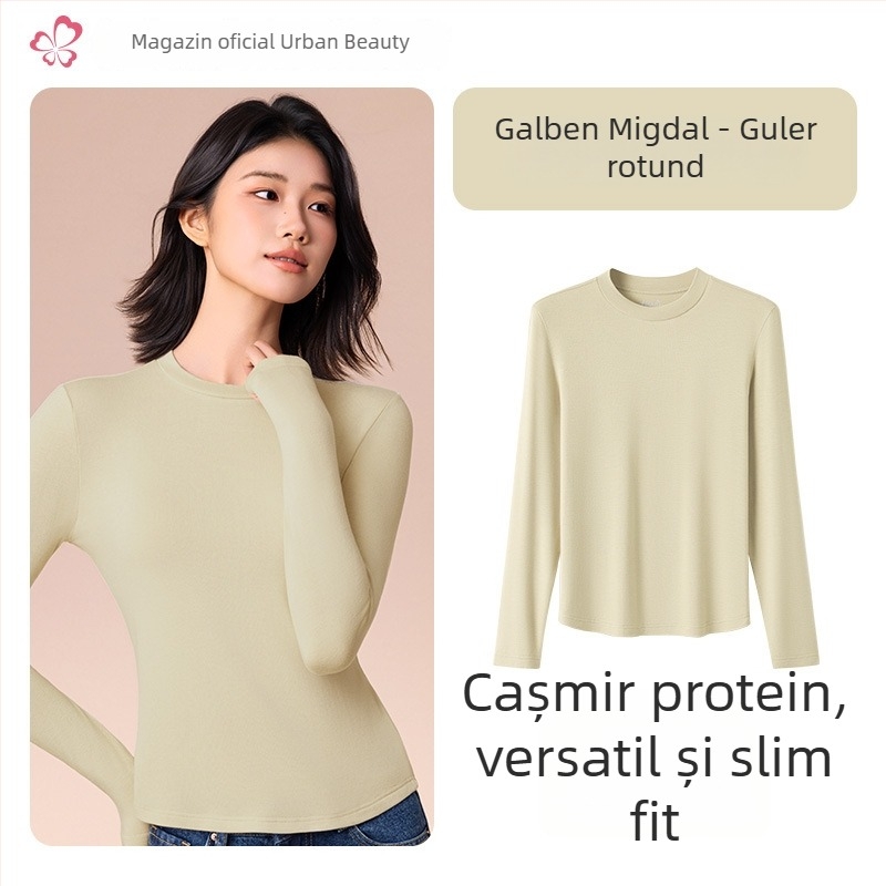 Top termic de bază pentru femei, cu guler mediu/înalt, țesătură din amestec de viscose, mâneci lungi, grosime moderată 181–200 g/m2