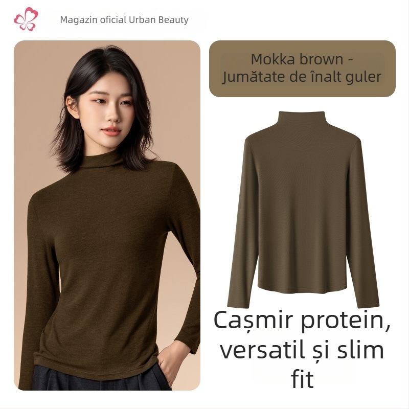 Top termic de bază pentru femei, cu guler mediu/înalt, țesătură din amestec de viscose, mâneci lungi, grosime moderată 181–200 g/m2