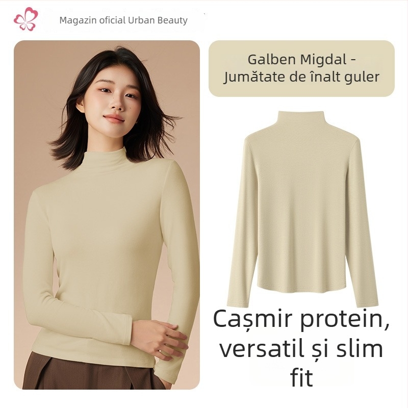 Top termic de bază pentru femei, cu guler mediu/înalt, țesătură din amestec de viscose, mâneci lungi, grosime moderată 181–200 g/m2