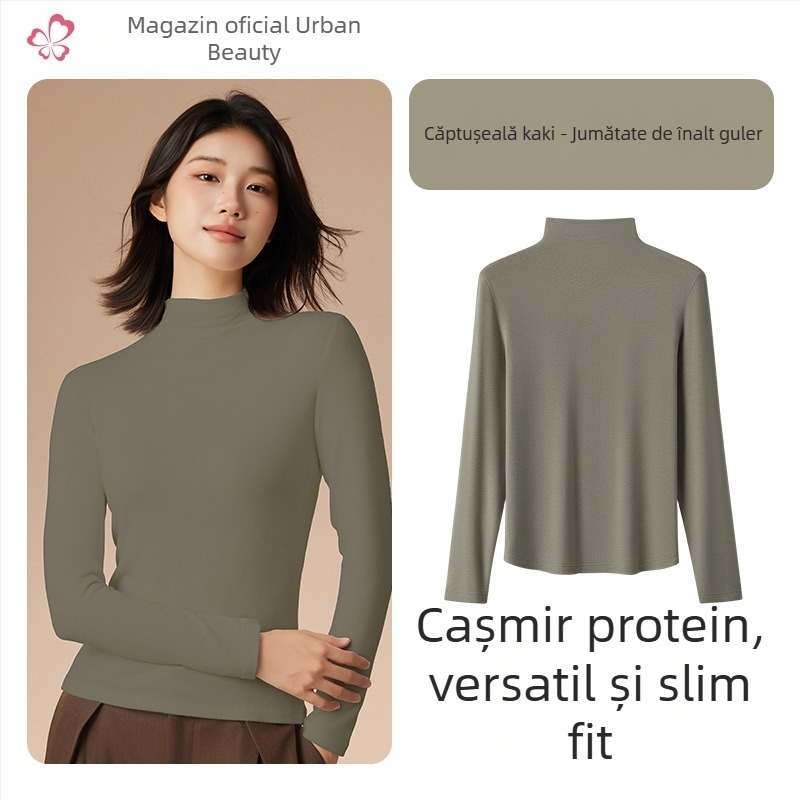 Top termic de bază pentru femei, cu guler mediu/înalt, țesătură din amestec de viscose, mâneci lungi, grosime moderată 181–200 g/m2