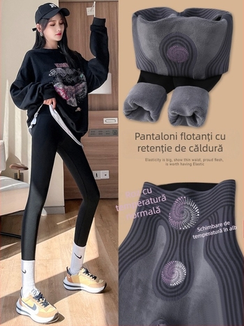 Colanți cu imprimeu rechin, țesătură chenille cu spandex, croială lejeră, toamnă 2024