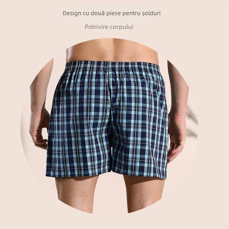 Boxeri bărbați din 100% bumbac, model în carouri, talie medie, respirabili și uscare rapidă