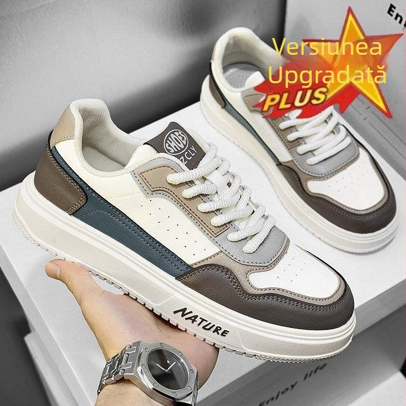 Adidași casual bărbați, partea superioară cu panouri de piele, respirabili, antiderapant, șireturi, înălțime medie, primăvara 2024