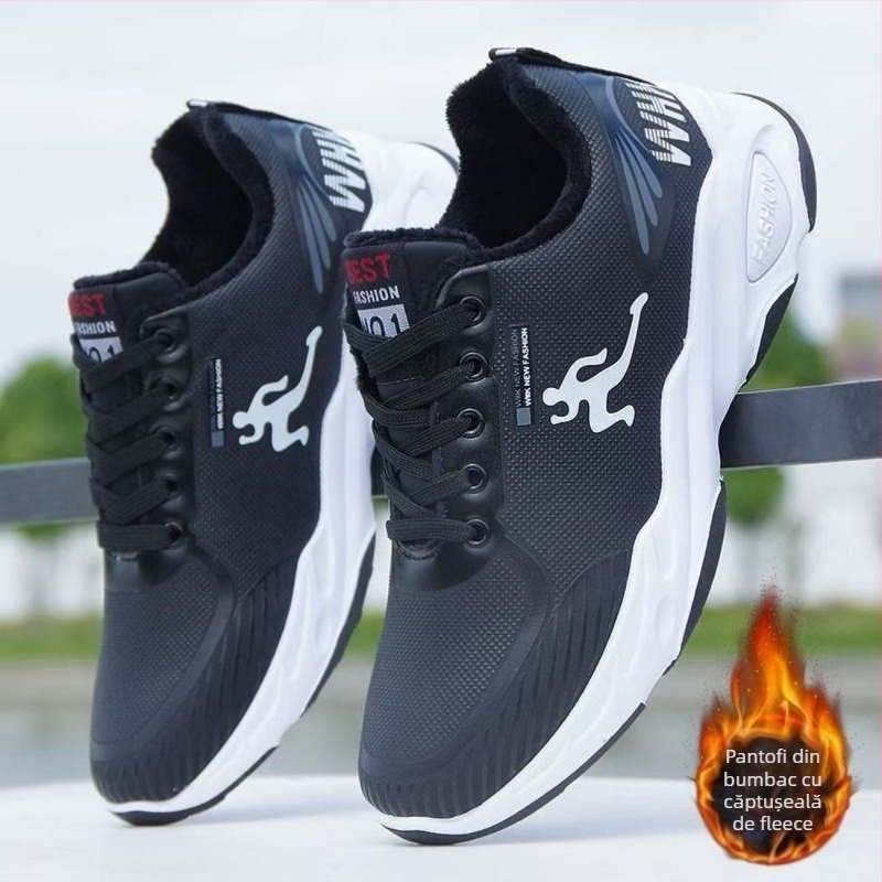 Pantofi sport din piele impermeabili pentru tineri, talpă groasă de cauciuc, antiderapant, cu șireturi, casual