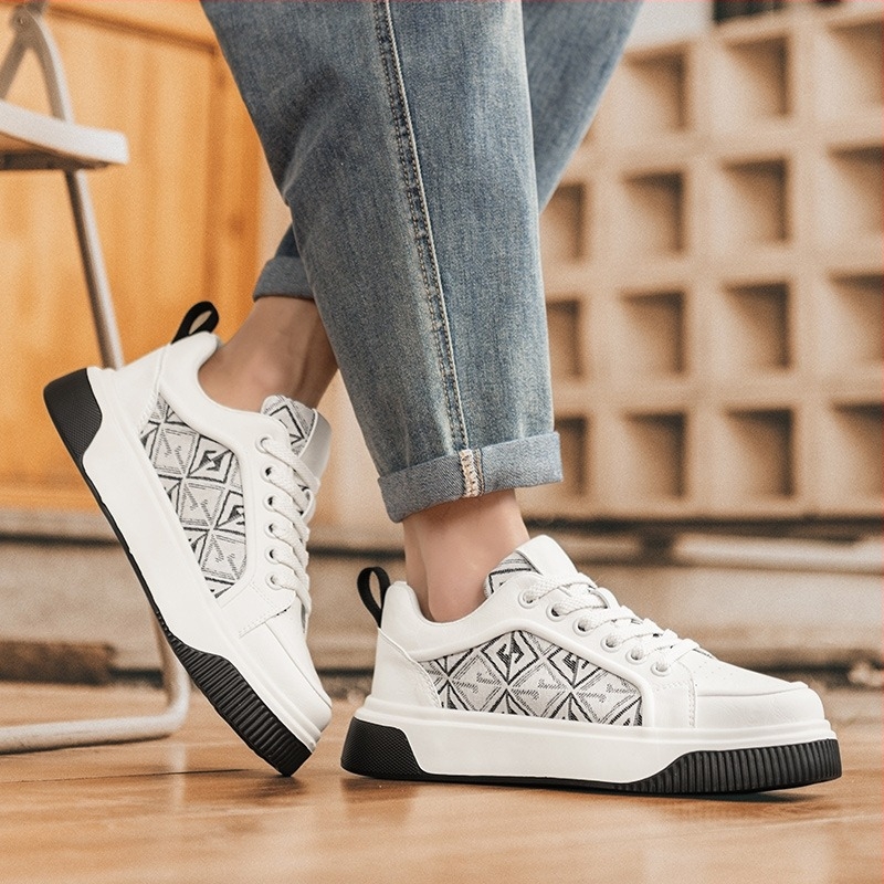 Pantofi sport pentru bărbați cu talpă groasă, din fibră super, talpă din cauciuc, model joasă cu șireturi, înălțimea călcâiului 3–5 cm, Primăvara 2025